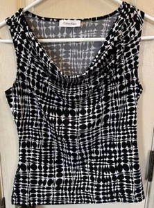 Calvin Klein Womens PS Black & White Geometric Sleeveless Blouse - Picture 1 of 5