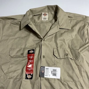 Dickies Men's Button Down Work Shirt Khaki Short Sleeve Shirt 1574 Sz Large NWT - Picture 1 of 6