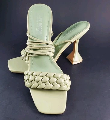 NWT Cape Robbin Curve Woven High Heels Women 8 Open Toe Shoes Sage Green Strappy - Image 1 of 4