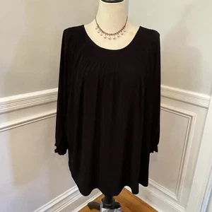 Susan Graver Damen Tunika 3X Off Shoulder Top Schwarz Flüssigstrick Gesmokt Boho - Bild 1 von 8