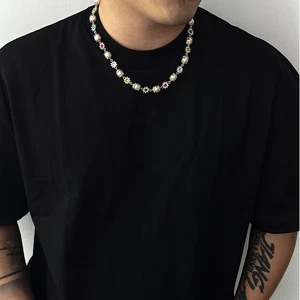 Gargantilla collar de perlas para hombre con cuentas de hip hop Y2K collar de perlas accesorio de joyería - Imagen 1 de 11
