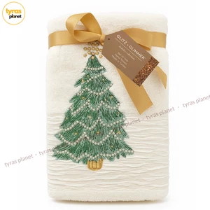 NUEVO PAQUETE DE 2 TOALLAS DE MANO ÁRBOL DE NAVIDAD BORDADAS VACACIONES BRILLO Y BRILLO - Imagen 1 de 3