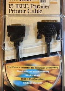Half Pitch Centronics To Parallel Printer Cable DB25 pin Male To 36 Pin Gold 15’ - Picture 1 of 9