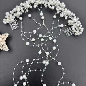 Bridal Pearls Tassels Headwear Wedding Pearl Hair Vine Bride Hair Accessories - Picture 1 of 18