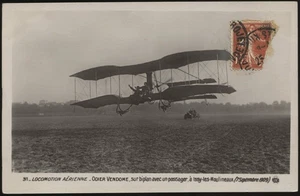 FRA. Used Rose Postcard Odier Vendome on a Biplane with passenger 1910 - Picture 1 of 2