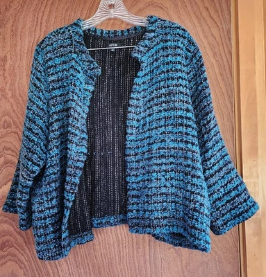 Apt. 9 Women’s Boucle Cropped Sweater 2X Teal Black Open Front Career Cardigan - Image 1 of 4