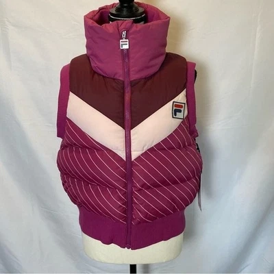 Chaleco acolchado Fila Julie para mujer talla pequeña rosa sin mangas cremallera completa cuello alto Foto 1 de 4