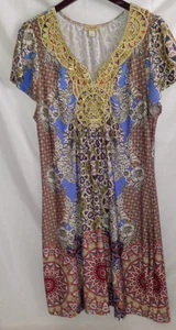 One World Womens Dress Size L Multicolor Floral V-Neck Short Sleeve Summer - Picture 1 of 7
