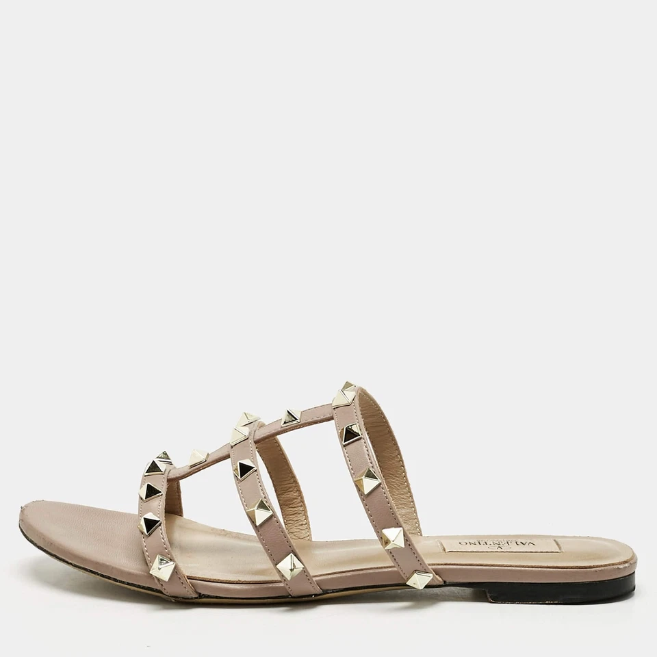 Valentino Polvoriento Cuero Rosa Rockstud Toboganes Planos Talla 38 Foto 1 de 4