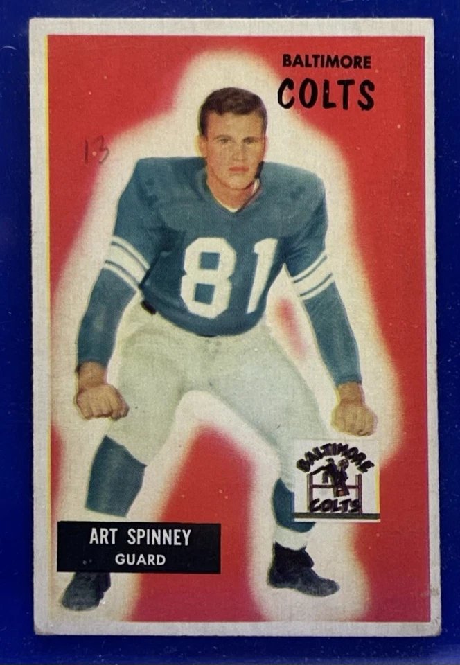 Vintage FOOTBALL Card 1955 BOWMAN #107 ART SPINNEY Baltimore Colts Guard - Image 1 of 2