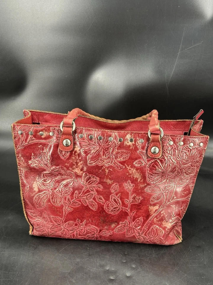 Patricia Nash Brand New Tooled Shimmer Berry Red Tote Large With Dustbag - Image 1 of 4