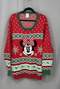 Disney Minnie Mouse Sweater Womens 4XL Red Green Christmas Sequins Snowflakes - Picture 1 of 11