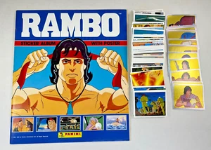 RAMBO ANIMATED 240 STICKER CARD SET w/ UNUSED ALBUM & FOLDED POSTER Panini 1986 - Picture 1 of 7