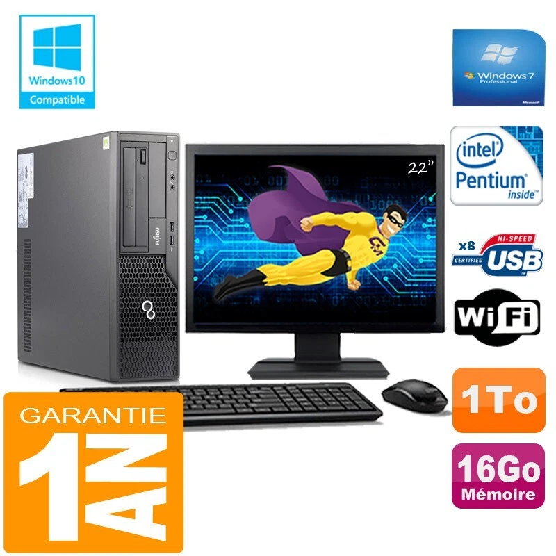 PC Fujitsu Esprimo E500 E85 + SFF Intel G640 16Go Disco 1A Wifi W7 Pantalla 22" - Imagen 1 de 1