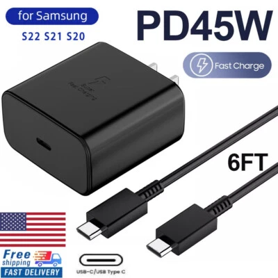 THE-PHONE-ZONE 45W Super Fast Charging Wall Charger&6FT USB-C Type C Cable For Samsung S23 22+