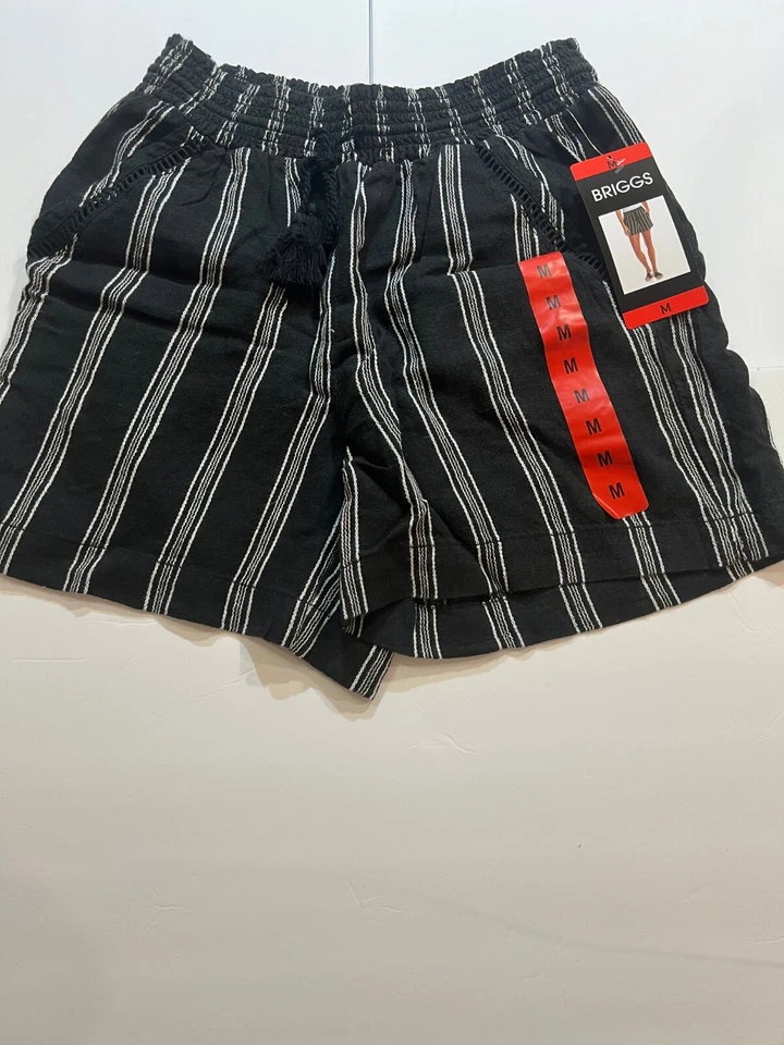 Briggs Women's Linen Blend Pull-on Shorts With Pockets and Drawstring Black M