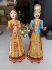 Vintage Hand Carved Wooden Statue Indian Dolls 18” Figurine Set of 2