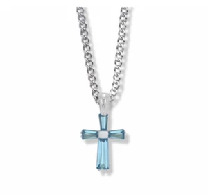 STERLING SILVER AND GLASS CRYSTAL DECEMBER BIRTHSTONE CROSS NECKLACE AND CHAIN - Picture 1 of 1