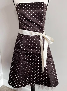 Vintage Gr. 9/10, trägerlos Damen gepunktet braun Tüll, Swing, Tanz, 90er - Bild 1 von 9