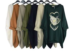 Women's Italian Lagenlook Foil Love heart Tunic Top - Autumn Winter Collection. - Picture 1 of 1