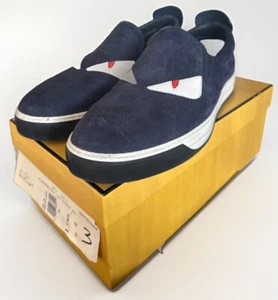 Fendi Monster Eyes Shoes Blue Suede Slip On Spikes Mens US 12 Excellent Cond - Picture 1 of 11
