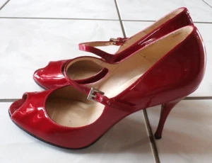 Stuart Weitzman Red Patent Leather Open toe Ankle Strap High Heels 9.5 - Picture 1 of 10