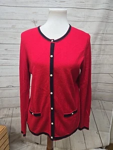 Talbots Cardigan Sweater Womens Medium Red Preppy Classic Cashmere Blend Pearl - Picture 1 of 7