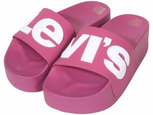 Levis Women's Split-Logo-Platform-Slide Sandals Shoes Fuchsia/White - Picture 1 of 40