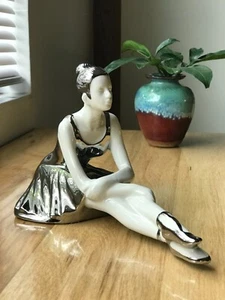 Elegant Ceramic Ballet Dancer Figurine Silver & White Modern Home Decor 6 x 9 - Picture 1 of 11