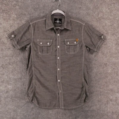 Camisa iJeans by Buffalo Para Hombre Pequeña Manga Corta Abotonada Gris con Logo Foto 1 de 4