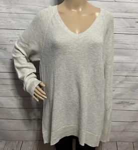 NWT Gap Sweater XL Gray Silver Glittery V-Neck Thin Knit Casual Cotton Blend Top - Picture 1 of 13