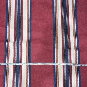 Upholstery Ticking Fabric Striped 1+ Yards 56” Wide Taupe Red Blue Tan - Picture 1 of 3