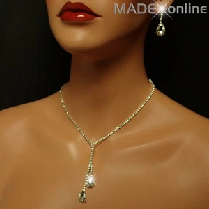 Set L, Silver Necklace and Earring set, Wedding, Bridal, Diamante Bling - Picture 1 of 6