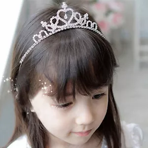 Kids Girls Crystal Headband Child Tiara Princess Crown Wedding Prom Rhinestones - Picture 1 of 7