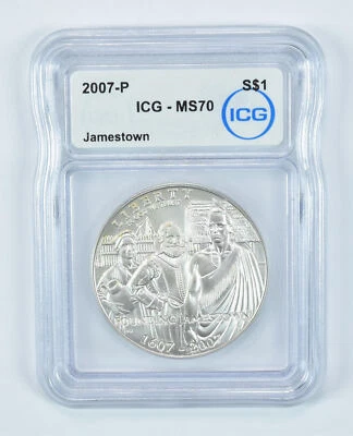 2007-P Jamestown Commemorative Silver Dollar MS70 ICG - Image 1 of 4