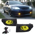 Fit 2001 2002 2003 Honda Civic Yellow Lens Fog Lights Driving Lamps Replacement