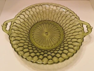Green 💚Glass Dish 7.5in Indiana Avocado Honeycomb With Handles - Picture 1 of 6