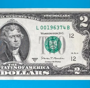 1963 July 4 (L 00196374 B) BIRTHDAY Note $2 Two Dollar Bill (__1963 / 7 / 4) - Picture 1 of 4