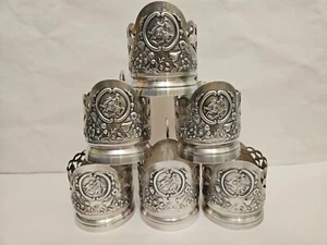 KONVOLUT VINTAGE PODSTAKANNIK Teeglas-Halter versilbert Bogdan UdSSR 6 Teile! BF112 - Bild 1 von 24