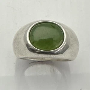 MJG STERLING SILVER MEN'S RING.12 X 10mm GENUINE NEPHRITE JADE CAB. SZ 9 3/4 - Picture 1 of 7