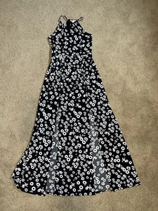 Women’s Junior  Small Candie’s Dress Maxi Floral White Black Halter Neckline - Picture 1 of 5