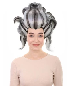 Adult Women’s Wicked Sea Witch Wig | Deluxe Long Curly Black & Grey Hairpiece - Picture 1 of 18