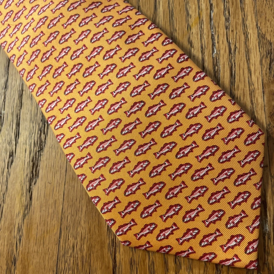 Gravata de seda nova sem etiquetas Paris Texas Gulf Coast Redfish feita à mão EUA peixe animal - Imagem 1 de 4