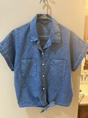 Женская джинсовая рубашка Sim & Sam XL на пуговицах с коротким рукавом галстук спереди - Изображение 1 из 3