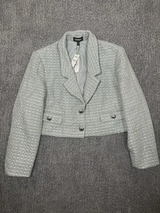 NWT Express Sage Green Tweed Sequins Wool Blend Crop Blazer Jacket size XL - Picture 1 of 7