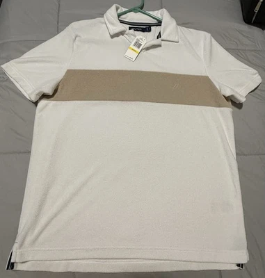 NAUTICA MENS CLASSIC FIT JOHNNY COLLAR TERRY POLO SHORT SLEEVE SHIRT SIZE MEDIUM - Image 1 of 4