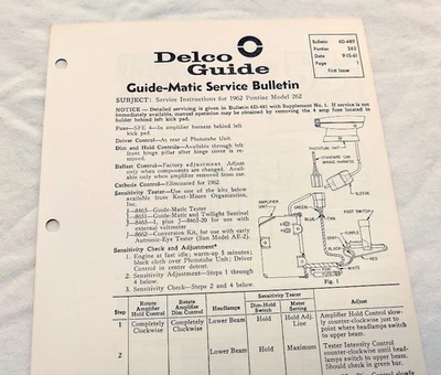 1962 Pontiac Bonneville Catalina Original GM Guide-Matic Service/Repair Info NOS - Image 1 of 4