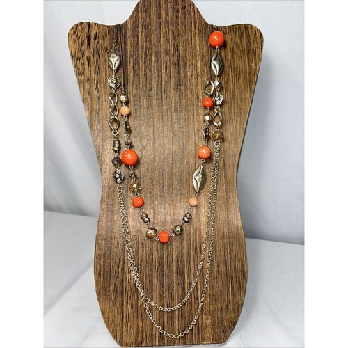 VETEMENTS Collana a strati tono arancione e oro 2 fili 29"