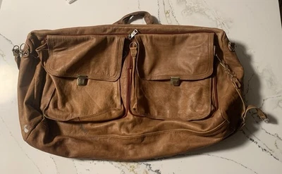 ¡Bolso de lona grande vintage hecho a mano de cuero! Impresionante look! Viaje Foto 1 de 4
