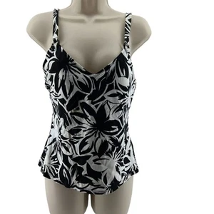 Jantzen schwarz & weiß Hibiskus Tankini Oberteil Damen Größe 10 - Bild 1 von 7